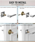 Two Pack Dummy Door Handles For Closets And French Double Doors Levers Knobs Set Decorative Push And Pull Exterior Handles Easy Install No Frills Latch Setup Quick Snap Fit Brass Base install steps on white door