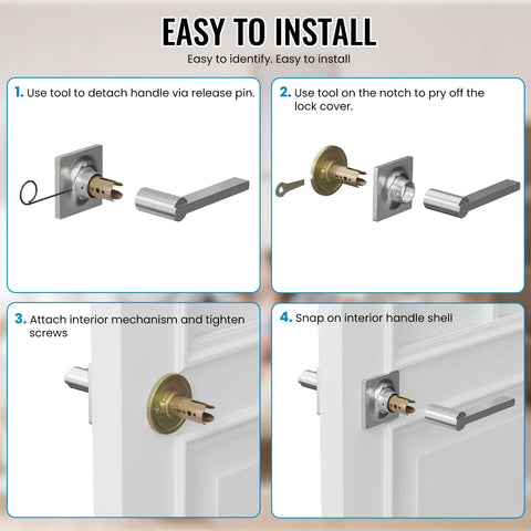 Two Pack Dummy Door Handles For Closets And French Double Doors Levers Knobs Set Decorative Push And Pull Exterior Handles Easy Install No Frills Latch Setup Quick Snap Fit Brass Base install steps on white door