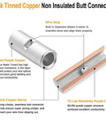 Detailed view of Non Insulated Butt Connectors Kit 380Pcs Marine Grade Tinned Copper Seamless Barrel Crimp Splice Terminals
