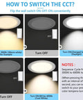 Diagram showing color temperature options for Eight Inch LED Recessed Light With Junction Box Kit Eight Pack Switchable Color Temperature.