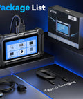 OBD2 Touchscreen All In One Diagnostic Scanner with cables and packaging on display
