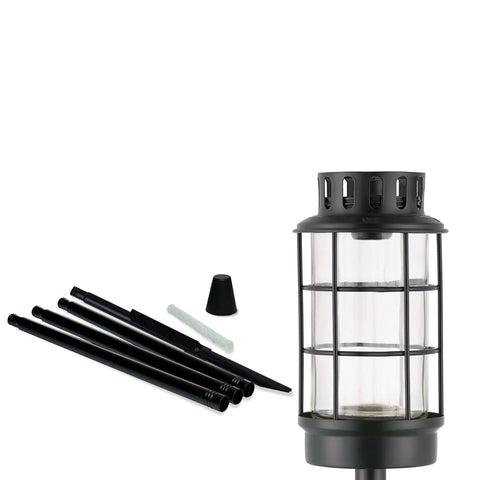 Outdoor Glass Lantern Torch For Patio And Garden With Weatherproof Build 4 Adjustable Height Poles Fiberglass Wick And Snuffer Black Finish