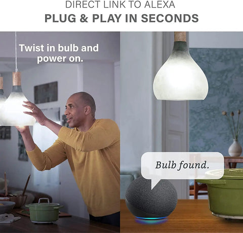Man installing Alexa Compatible Daylight LED Bulbs 12 Pack With Bluetooth Mesh Smart Home Lighting, E26 Base, in ceiling fixture.