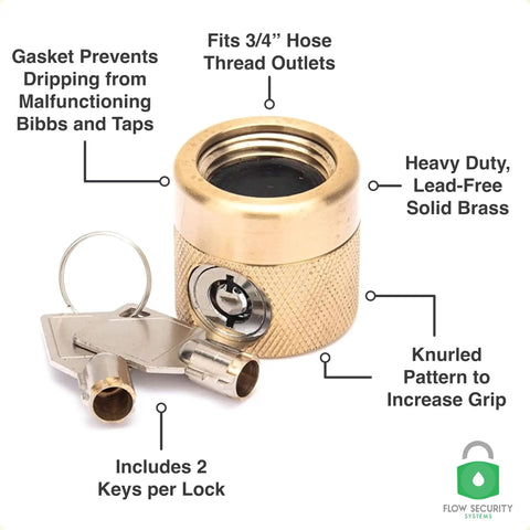 FaucetLock Heavy Duty Brass Faucet Lock For Outdoor Hose Bibbs Prevents Water Theft And Tampering With Keyed The Same Easy To Install