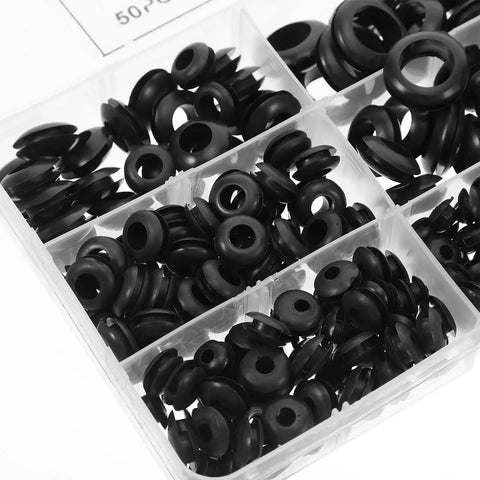 260 Pcs Black Rubber Grommets Wiring Assortment Kit With Double Sided Waterproof Seal For Precise Fit And Power Cord Protection In Automotive Wiring Harnesses And Electrical Systems, in divided box