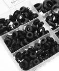 Waterproof Double Sided Harness Grommet Kit, 260 Piece Black Rubber Wire Seals for Auto and Industrial Cable Protection, Easy Install Durable Gasket Set, assorted grommets in organizer