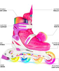 Tot Friendly Trolls Themed Adjustable Inline Skates For Kids Featuring Poppy Or Barb Pink Size Medium 2-5 With Big Trolls Head Tongue