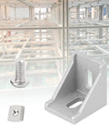 Legit 40x40 Aluminum Extrusion Hardware Kit Featuring 20 Corner Brackets 40 M8 T Slot Nuts 40 Hex Socket Cap Screws Wrench Metric T Slotted Frame Build Fasteners corner bracket and screw components.