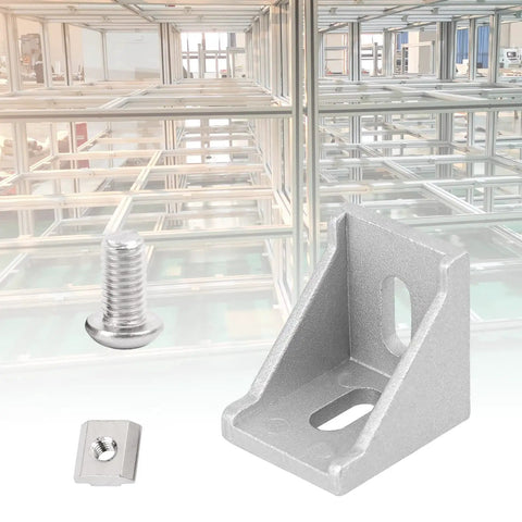Legit 40x40 Aluminum Extrusion Hardware Kit Featuring 20 Corner Brackets 40 M8 T Slot Nuts 40 Hex Socket Cap Screws Wrench Metric T Slotted Frame Build Fasteners corner bracket and screw components.