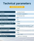Technical parameters for 32A DC 1200V Solar Disconnect Isolator Switch with IP66 Waterproof Enclosure, specifications table displayed