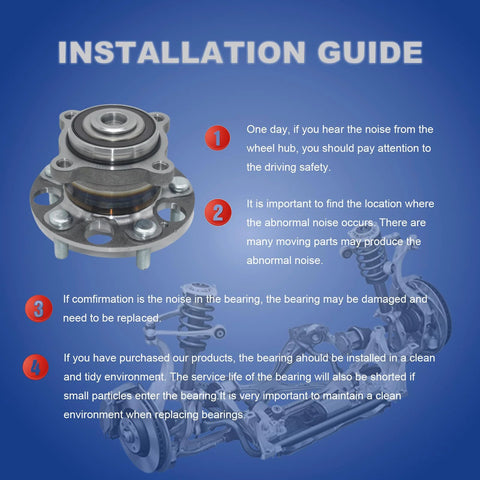 Installation guide for Rear Wheel Bearing Hub Assembly 512353 Fit Honda Accord 2008 2012 And Acura TSX 2009 2014