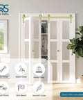 Gold Finish Bifold Barn Door Hardware Kit For 64 Inch Closet Pro Grade Heavy Gauge Aluminum Sliding Bi Fold Track System For Four 15 Inch Panels Includes Four Rollers And Matching Knobs Hardware Only installed on white closet