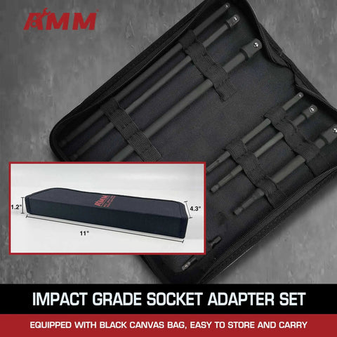 9 Piece Impact Socket Adapter Set For Power Drill To High Torque Wrench, 1/4 Inch, 3/8 Inch And 1/2 Inch Drives in canvas bag