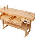 60 Inch Solid Rubberwood Workbench With Two Smooth Sliding Drawers And A Wide Open Bottom Shelf For Tidy Tool Storage And An Ultra Organized Workshop
