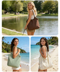 Waterproof Beach Tote Bag For Women With Zipper Go To Sandproof Swim Pool Bag For Beach Travel And Gym Durable Medium