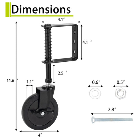 4 Inch Heavy Duty Fence Gate Wheel For Metal Tube Adjustable Spring Loaded Caster Wheel With 360 Degree Swivel Black Rubber