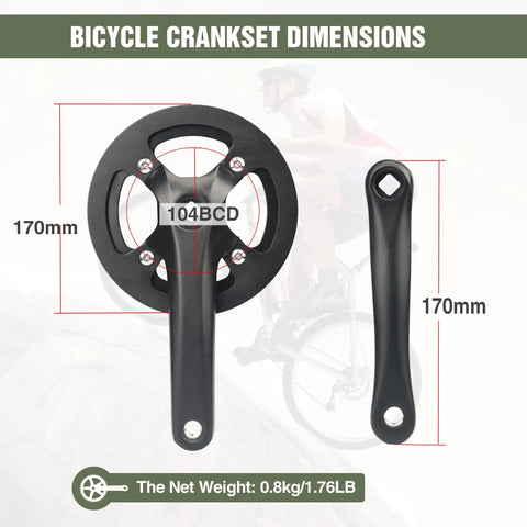 One Piece 38T Mountain Bike Crankset With 170Mm Arm And 104 BCD Steel Construction Single Sided Aluminum Alloy Chain Cover dimensions