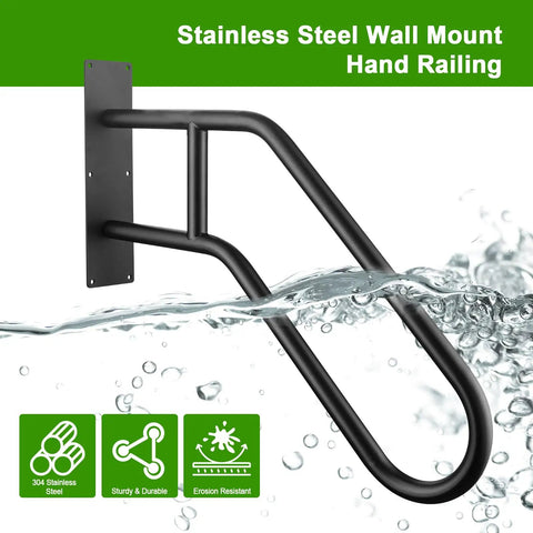 Stainless Steel Wall Mount Hand Railing showing water resistance. Heavy Duty U Shaped Wall Mount Stair Handrail For Indoor Outdoor Porch Steps Non Slip Safety Grab Bar Zero Fuss Setup Provides Rock Solid Balance And Keeps You Secure.