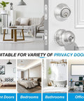4 Pack Exterior Door Lock Set With Satin Nickel Knobs And Deadbolts installed on doors in living room, bedroom, bathroom, and office.