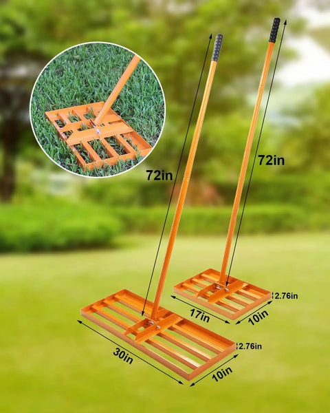 Heavy Duty Lawn Leveling Rake With 72 Inch Adjustable Handle For Soil Sand And Grass, 30 By 10 Inch Head, Yard Leveler