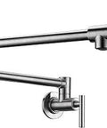 24 Inch Wall Mounted Pot Filler Faucet with 24 Inch Reach Spout, Solid Brass, Double Handle Dual Shut Off in Brushed Nickel Finish