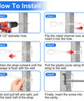 8Pack Heavy Duty Drywall Anchors Kit With One Fourth Twenty Toggle Bolts For Drywall And Hollow Walls Ideal For Mounting TVs And Cabinets Delivers Rock Solid Hold And Easy Install For Secure Hangs. Installation steps, 1/2-inch hole and toggle bolt.