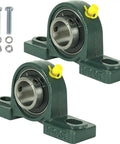 2 Pack UCP205 16 Mounted Pillow Block Ball Bearings with 1 Inch Bore and Solid Cast Iron Base, front view