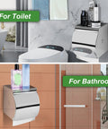 No Drill Stainless Steel Toilet Paper Holder With Shelf And Storage Box Waterproof SUS304 Cat And Dog Proof in bathroom