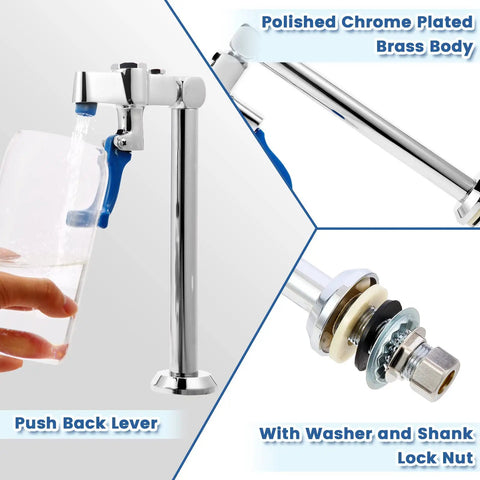 Brass Glass Filler Faucet 9in Deck Mount With 1/2 NPT Male Shank, extra lever arm, chrome finish, and flow control for stations.
