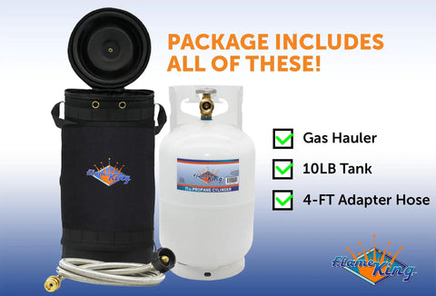 Gas Hauler Pro Kit With 10Lb Propane Tank And 5Ft Steel Braided Adapter Hose In Insulated Carry Case For Camping And Outdoor Adventures