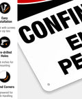Close-up of Confined Space safety sign with pre-drilled holes, showcasing rugged aluminum for harsh site conditions.