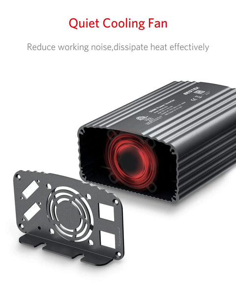 Hella Reliable 500W Power Inverter Converts DC 12V To AC 110V With cooling fan for reduced noise and effective heat dissipation.