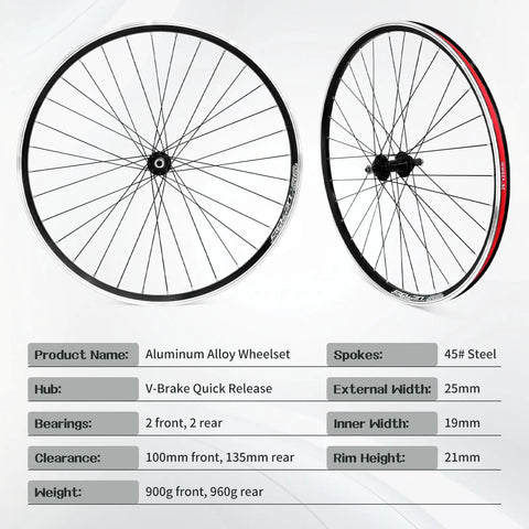 26 Inch Mountain Bike Wheelset With Quick Release For MTB V Brakes Light As A Feather Aluminum Alloy Double Wall Rims Black 32H