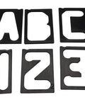 Top Tier 41 Piece Router Template Set With Self Spacing 2.5 Inch Alphabet Characters featuring letters A, B, C and numbers 1, 2, 3