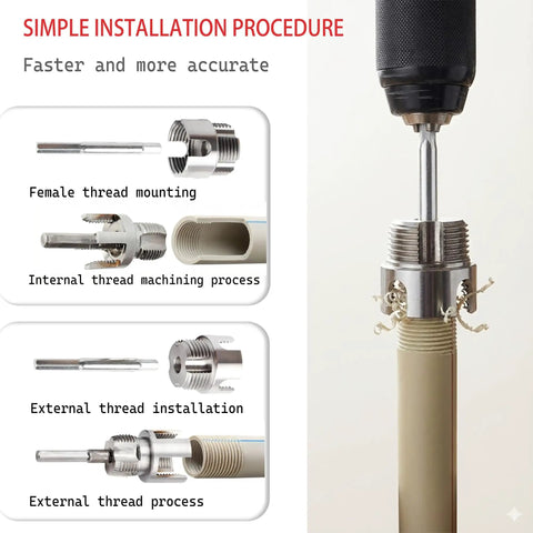 Integrated Internal And External Pipe Threading Tool Set For PVC And Plastic Pipes in drill, threading process detail