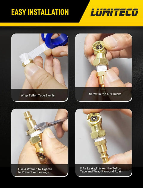 Easy installation guide for 2 Pack Ball Foot Air Chuck Set 1/4 In FNPT Closed Flow Tire Inflator Nozzle with Quick Connect