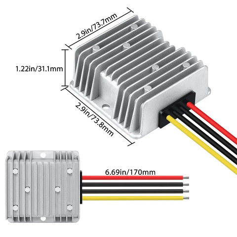 Heavy Duty DC Step Down Converter 48V To 12V And 72V To 12V Delivers Straight Up 10 Amp Power with heat sink and wires.