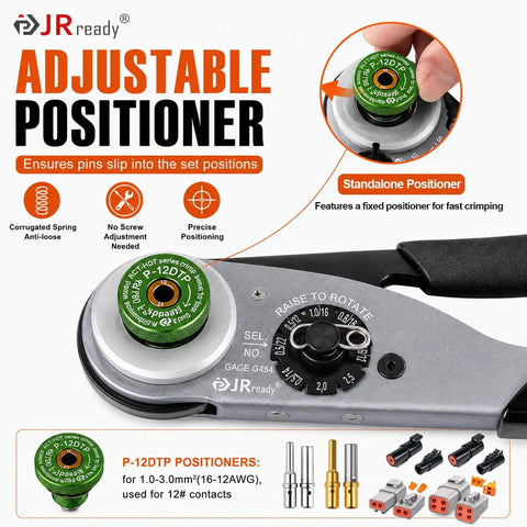 Deutsch Connector Kit With DTP 2 And 4 Pin Waterproof Automotive Plug Set tool showing adjustable positioner and crimp dial