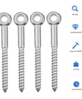 Stainless Eyebolt Lashing Eyes For Load Securing Self Tapping Eye Screws Kit 6 Pack Heavy Duty Eye Bolt Screws For Marine RV Trailer Hardware Ideal For Tow Vehicles And Heavy Haul Applications, 4 stainless steel eye screws