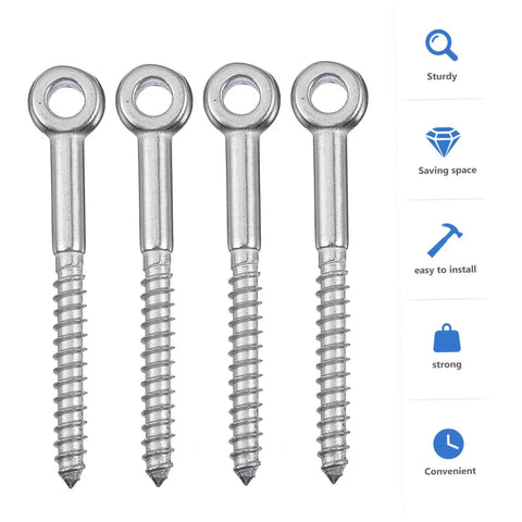 Stainless Eyebolt Lashing Eyes For Load Securing Self Tapping Eye Screws Kit 6 Pack Heavy Duty Eye Bolt Screws For Marine RV Trailer Hardware Ideal For Tow Vehicles And Heavy Haul Applications, 4 stainless steel eye screws
