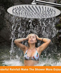 12 Inch Rainfall Shower Head With 11 Inch Brass Adjustable Arm High Pressure Stainless Steel Chrome Finish Splashing Water