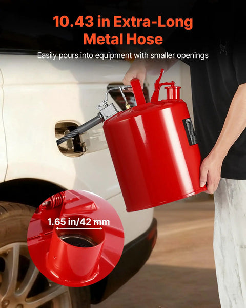 Rock Solid 5 Gallon Safety Gas Can Heavy Duty Type II Fuel Container With Stainless Flame Arrestor Zero Drip Auto Closing Lid And Adjustable Metal Spout Carbon Steel Jerry Can For Home Garage Refueling