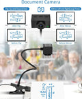 Document camera with flexible gooseneck, adjustable clip, displaying math equations for live video teaching.