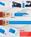 Blue pneumatic tubing set with brass DOT air line fittings for 1/4" and 3/8" push-lock connections.