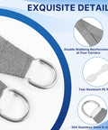 Close-up of 10X13 Sun Shade Sail With UV Protection For Outdoor Patio Garden And Deck Curved Tear Resistant Heavy Duty Shade in Gray detailing reinforced D-rings and PE ropes.
