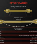 Beat Down Tough Heavy Duty PTO Shaft For Bush Hog And Finish Mower Measuring 39 To 62.5 Inches, showing dual six spline connections.