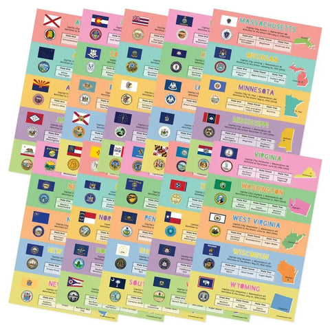 10 Dual State Posters Set For Classroom Learning, 12 By 18 Inch Social Studies Wall Decor Covering The 50 States