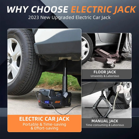 5 Ton 12V Electric Car Jack With Dual Motors, Hydraulic Lift, Built In Inflator And Impact Wrench, Quick Tire Inflation, Non Slip Cross Groove Base, Adjustable Height 5.9 To 17.7 Inches, Stable And A Real Beast Of A Tool. electric car jack lifting SUV tire