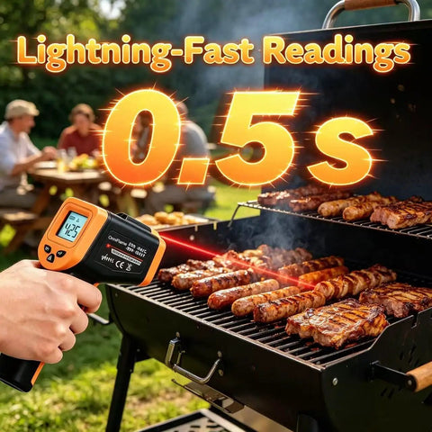 Infrared Temperature Gun For Cooking, Fast Non-Contact Thermometer With Wide -58 To 1022 F Range, Switchable Fahrenheit And Celsius, Ideal For Grilling, BBQ, Smoking, Candy Making And Roasting, used on grill