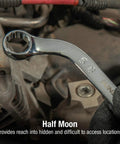 SAE Half Moon Wrench Set 5/16 x 3/8 to 13/16 x 7/8 fully polished drop forged alloy steel wrench in tight engine space